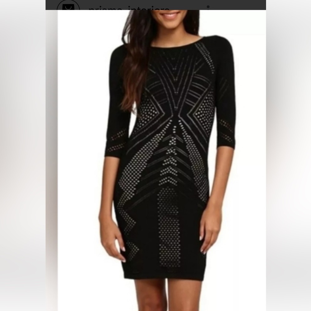 Calvin Klein Black Long Sleeve Geometric Knit Dress